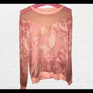 NWT LulaRoe Peach “Lizzy” Mesh Detail Floral Long Sleeve Sweater Top. Sz M.